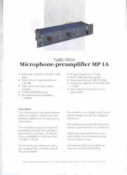 Буклет Tube-Tech Microphone-preamplifier MP 1A, 55-964, Баград.рф
